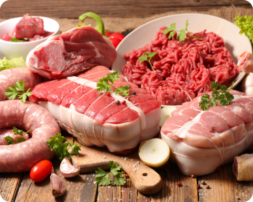 Variety of fresh meats displayed